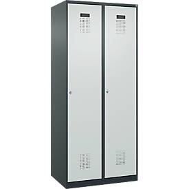 Kleiderspind C+P Evolo Plus, 2 Abteile, 400 mm breit, Zylinderschloss, Soft-Anschlag, B 800 x T 500 x H 1850 mm, anthrazitgrau/lichtgrau