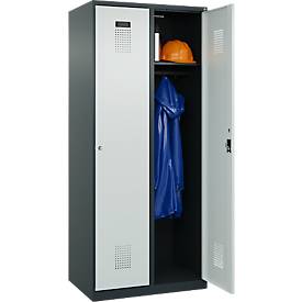 Kleiderspind C+P Evolo Plus, 2 Abteile, 400 mm breit, Zylinderschloss, Soft-Anschlag, B 800 x T 500 x H 1850 mm, anthrazitgrau/lichtgrau