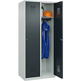 Kleiderspind C+P Evolo Plus, 2 Abteile, 400 mm breit, Zylinderschloss, Soft-Anschlag, B 800 x T 500 x H 1850 mm, lichtgrau/anthrazitgrau