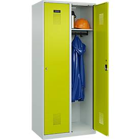 Kleiderspind C+P Evolo Plus, 2 Abteile, 400 mm breit, Zylinderschloss, Soft-Anschlag, B 800 x T 500 x H 1850 mm, lichtgrau/clowngrün