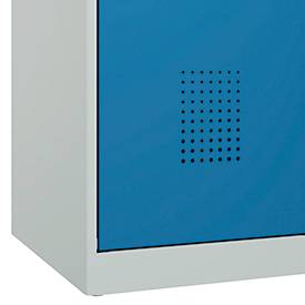 Kleiderspind C+P Evolo Plus, 2 Abteile, 400 mm breit, Zylinderschloss, Soft-Anschlag, B 800 x T 500 x H 1850 mm, lichtgrau/lichtblau