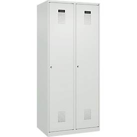 Kleiderspind C+P Evolo Plus, 2 Abteile, 400 mm breit, Zylinderschloss, Soft-Anschlag, B 800 x T 500 x H 1850 mm, lichtgrau/lichtgrau