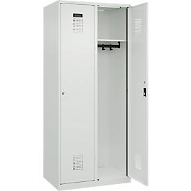 Kleiderspind C+P Evolo Plus, 2 Abteile, 400 mm breit, Zylinderschloss, Soft-Anschlag, B 800 x T 500 x H 1850 mm, lichtgrau/lichtgrau