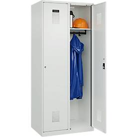Kleiderspind C+P Evolo Plus, 2 Abteile, 400 mm breit, Zylinderschloss, Soft-Anschlag, B 800 x T 500 x H 1850 mm, lichtgrau/lichtgrau