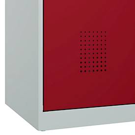 Kleiderspind C+P Evolo Plus, 2 Abteile, 400 mm breit, Zylinderschloss, Soft-Anschlag, B 800 x T 500 x H 1850 mm, lichtgrau/rubinrot