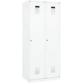 Kleiderspind C+P Evolo Plus, 2 Abteile, 400 mm breit, Zylinderschloss, Soft-Anschlag, B 800 x T 500 x H 1850 mm, verkehrsweiß/verkehrsweiß