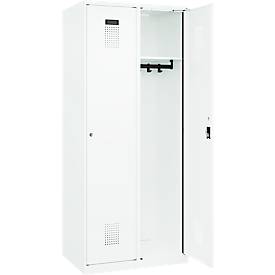 Kleiderspind C+P Evolo Plus, 2 Abteile, 400 mm breit, Zylinderschloss, Soft-Anschlag, B 800 x T 500 x H 1850 mm, verkehrsweiß/verkehrsweiß