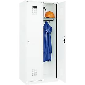 Kleiderspind C+P Evolo Plus, 2 Abteile, 400 mm breit, Zylinderschloss, Soft-Anschlag, B 800 x T 500 x H 1850 mm, verkehrsweiß/verkehrsweiß