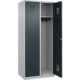 Kleiderspind C+P Evolo Plus, 2 Abteile, 400 mm breit, Zylinderschloss, Soft-Anschlag, B 800 x T 500 x H 1850 mm, weißaluminium/anthrazitgrau