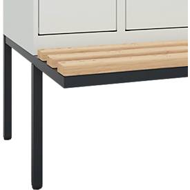 Kleiderspind C+P Evolo Plus, 2 Abteile à 300 mm Breite, schwebende Sitzbank, B 600 x T 815 x H 2120 mm, Drehriegel, lichtgrau/lichtgrau