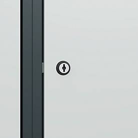 Kleiderspind C+P Evolo Plus, 2 Abteile à 300 mm Breite, schwebende Sitzbank, B 600 x T 815 x H 2120 mm, Zylinder, anthrazitgrau/lichtgrau