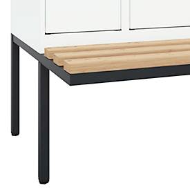 Kleiderspind C+P Evolo Plus, 2 Abteile à 300 mm Breite, schwebende Sitzbank, B 600 x T 815 x H 2120 mm, Zylinder, verkehrsweiß/verkehrsweiß