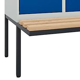 Kleiderspind C+P Evolo Plus, 2 Abteile à 400 mm Breite, schwebende Sitzbank, B 800 x T 815 x H 2120 mm, Drehriegel, lichtgrau/enzianblau