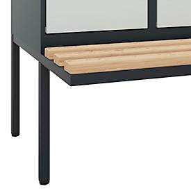 Kleiderspind C+P Evolo Plus, 2 Abteile à 400 mm Breite, schwebende Sitzbank, B 800 x T 815 x H 2120 mm, Zylinder, anthrazitgrau/lichtgrau
