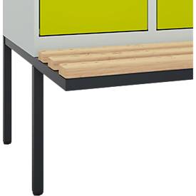 Kleiderspind C+P Evolo Plus, 2 Abteile à 400 mm Breite, schwebende Sitzbank, B 800 x T 815 x H 2120 mm, Zylinder, lichtgrau/clowngrün