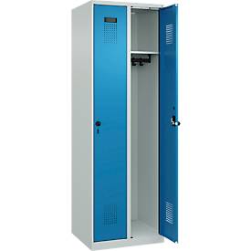 Kleiderspind C+P Evolo Plus, 2 Abteile, Anschlag rechts, Drehriegelverschluss, B 600 x T 500 x H 1850 mm, lichtgrau/lichtblau