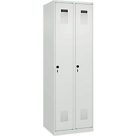 Kleiderspind C+P Evolo Plus, 2 Abteile, Anschlag rechts, Drehriegelverschluss, B 600 x T 500 x H 1850 mm, lichtgrau/lichtgrau