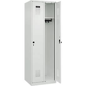 Kleiderspind C+P Evolo Plus, 2 Abteile, Anschlag rechts, Drehriegelverschluss, B 600 x T 500 x H 1850 mm, lichtgrau/lichtgrau