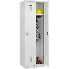 Kleiderspind C+P Evolo Plus, 2 Abteile, Anschlag rechts, Drehriegelverschluss, B 600 x T 500 x H 1850 mm, lichtgrau/lichtgrau