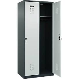 Kleiderspind C+P Evolo Plus, 2 Abteile, Anschlag rechts, Sicherheits-Drehriegel, B 800 x T 500 x H 1850 mm, anthrazitgrau/lichtgrau