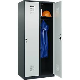 Kleiderspind C+P Evolo Plus, 2 Abteile, Anschlag rechts, Sicherheits-Drehriegel, B 800 x T 500 x H 1850 mm, anthrazitgrau/lichtgrau