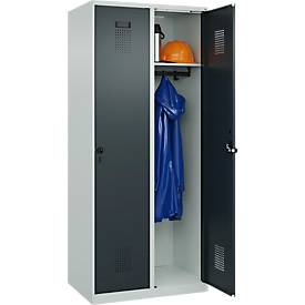 Kleiderspind C+P Evolo Plus, 2 Abteile, Anschlag rechts, Sicherheits-Drehriegel, B 800 x T 500 x H 1850 mm, lichtgrau/anthrazitgrau