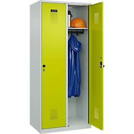 Kleiderspind C+P Evolo Plus, 2 Abteile, Anschlag rechts, Sicherheits-Drehriegel, B 800 x T 500 x H 1850 mm, lichtgrau/clowngrün