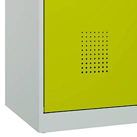 Kleiderspind C+P Evolo Plus, 2 Abteile, Anschlag rechts, Sicherheits-Drehriegel, B 800 x T 500 x H 1850 mm, lichtgrau/clowngrün