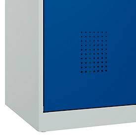 Kleiderspind C+P Evolo Plus, 2 Abteile, Anschlag rechts, Sicherheits-Drehriegel, B 800 x T 500 x H 1850 mm, lichtgrau/enzianblau