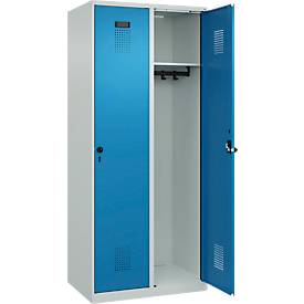 Kleiderspind C+P Evolo Plus, 2 Abteile, Anschlag rechts, Sicherheits-Drehriegel, B 800 x T 500 x H 1850 mm, lichtgrau/lichtblau