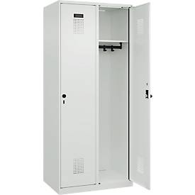 Kleiderspind C+P Evolo Plus, 2 Abteile, Anschlag rechts, Sicherheits-Drehriegel, B 800 x T 500 x H 1850 mm, lichtgrau/lichtgrau