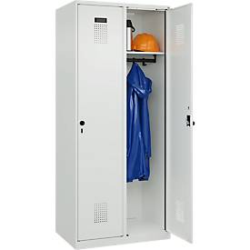 Kleiderspind C+P Evolo Plus, 2 Abteile, Anschlag rechts, Sicherheits-Drehriegel, B 800 x T 500 x H 1850 mm, lichtgrau/lichtgrau