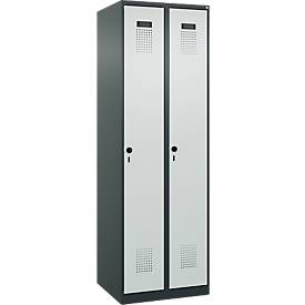 Kleiderspind C+P Evolo Plus, 2 Abteile, Anschlag rechts, Sicherheits-Drehriegel, Soft-Anschlag, B 600 x T 500 x H 1850 mm, anthrazitgrau/lichtgrau
