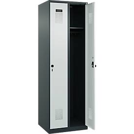 Kleiderspind C+P Evolo Plus, 2 Abteile, Anschlag rechts, Sicherheits-Drehriegel, Soft-Anschlag, B 600 x T 500 x H 1850 mm, anthrazitgrau/lichtgrau