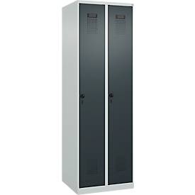 Kleiderspind C+P Evolo Plus, 2 Abteile, Anschlag rechts, Sicherheits-Drehriegel, Soft-Anschlag, B 600 x T 500 x H 1850 mm, lichtgrau/anthrazitgrau