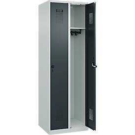 Kleiderspind C+P Evolo Plus, 2 Abteile, Anschlag rechts, Sicherheits-Drehriegel, Soft-Anschlag, B 600 x T 500 x H 1850 mm, lichtgrau/anthrazitgrau