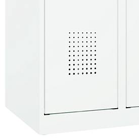 Kleiderspind C+P Evolo Plus, 2 Abteile, Anschlag rechts, Sicherheits-Drehriegel, Soft-Anschlag, B 600 x T 500 x H 1850 mm, verkehrsweiß/verkehrsweiß