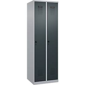 Kleiderspind C+P Evolo Plus, 2 Abteile, Anschlag rechts, Sicherheits-Drehriegel, Soft-Anschlag, B 600 x T 500 x H 1850 mm, weißaluminium/anthrazitgrau