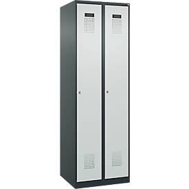Kleiderspind C+P Evolo Plus, 2 Abteile, Anschlag rechts, Zylinderschloss, Soft-Anschlag, B 600 x T 500 x H 1850 mm, anthrazitgrau/lichtgrau