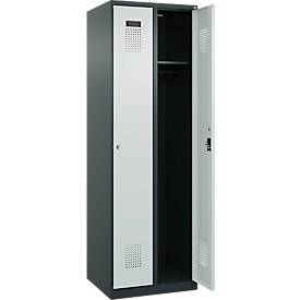 Kleiderspind C+P Evolo Plus, 2 Abteile, Anschlag rechts, Zylinderschloss, Soft-Anschlag, B 600 x T 500 x H 1850 mm, anthrazitgrau/lichtgrau