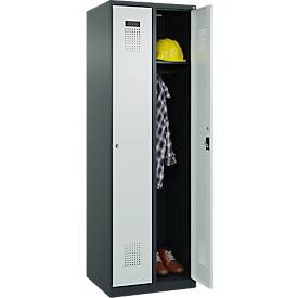 Kleiderspind C+P Evolo Plus, 2 Abteile, Anschlag rechts, Zylinderschloss, Soft-Anschlag, B 600 x T 500 x H 1850 mm, anthrazitgrau/lichtgrau