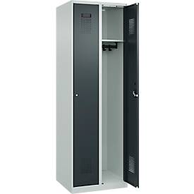 Kleiderspind C+P Evolo Plus, 2 Abteile, Anschlag rechts, Zylinderschloss, Soft-Anschlag, B 600 x T 500 x H 1850 mm, lichtgrau/anthrazitgrau