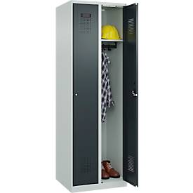Kleiderspind C+P Evolo Plus, 2 Abteile, Anschlag rechts, Zylinderschloss, Soft-Anschlag, B 600 x T 500 x H 1850 mm, lichtgrau/anthrazitgrau
