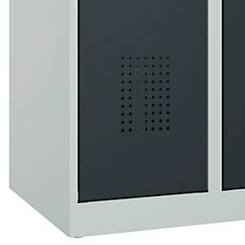 Kleiderspind C+P Evolo Plus, 2 Abteile, Anschlag rechts, Zylinderschloss, Soft-Anschlag, B 600 x T 500 x H 1850 mm, lichtgrau/anthrazitgrau