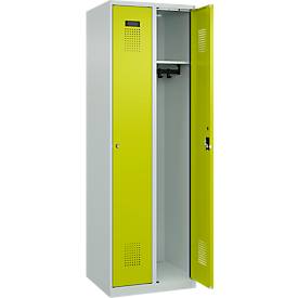 Kleiderspind C+P Evolo Plus, 2 Abteile, Anschlag rechts, Zylinderschloss, Soft-Anschlag, B 600 x T 500 x H 1850 mm, lichtgrau/clowngrün