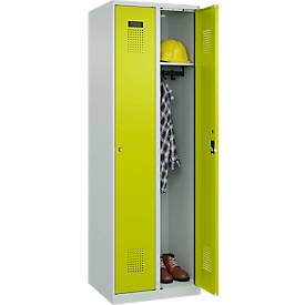 Kleiderspind C+P Evolo Plus, 2 Abteile, Anschlag rechts, Zylinderschloss, Soft-Anschlag, B 600 x T 500 x H 1850 mm, lichtgrau/clowngrün