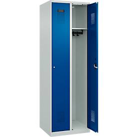 Kleiderspind C+P Evolo Plus, 2 Abteile, Anschlag rechts, Zylinderschloss, Soft-Anschlag, B 600 x T 500 x H 1850 mm, lichtgrau/enzianblau