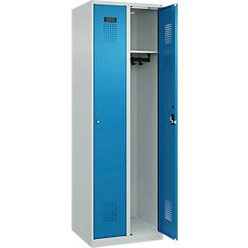 Kleiderspind C+P Evolo Plus, 2 Abteile, Anschlag rechts, Zylinderschloss, Soft-Anschlag, B 600 x T 500 x H 1850 mm, lichtgrau/lichtblau