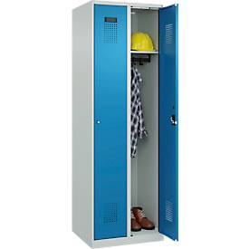 Kleiderspind C+P Evolo Plus, 2 Abteile, Anschlag rechts, Zylinderschloss, Soft-Anschlag, B 600 x T 500 x H 1850 mm, lichtgrau/lichtblau