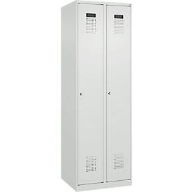 Kleiderspind C+P Evolo Plus, 2 Abteile, Anschlag rechts, Zylinderschloss, Soft-Anschlag, B 600 x T 500 x H 1850 mm, lichtgrau/lichtgrau